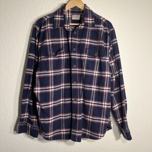 Jachs Mens Plaid Flannel Shirt Button Down Long Sleeve 2XL Navy Red White
